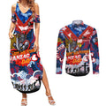 Personalised Knights ANZAC Day Couples Matching Summer Maxi Dress and Long Sleeve Button Shirt Aboriginal Rising Sun