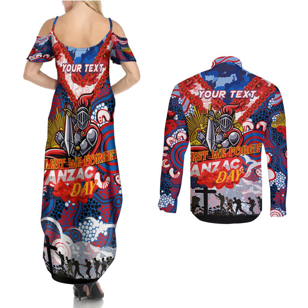 Personalised Knights ANZAC Day Couples Matching Summer Maxi Dress and Long Sleeve Button Shirt Aboriginal Rising Sun