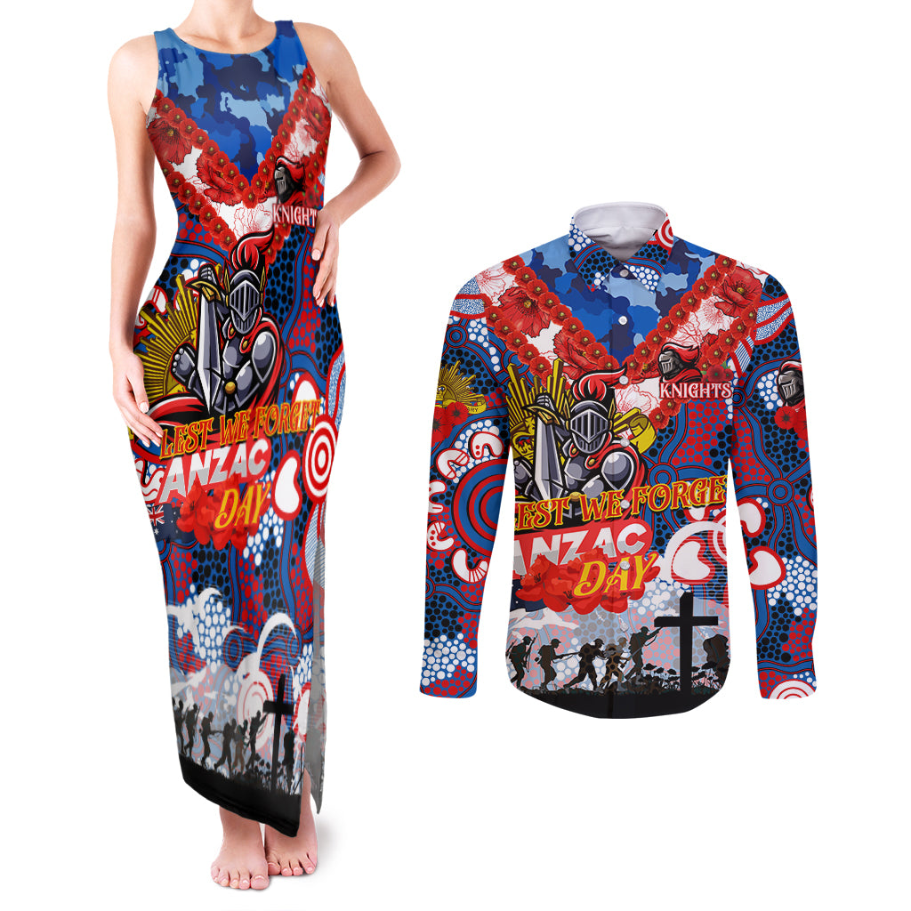 Personalised Knights ANZAC Day Couples Matching Tank Maxi Dress and Long Sleeve Button Shirt Aboriginal Rising Sun