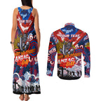 Personalised Knights ANZAC Day Couples Matching Tank Maxi Dress and Long Sleeve Button Shirt Aboriginal Rising Sun