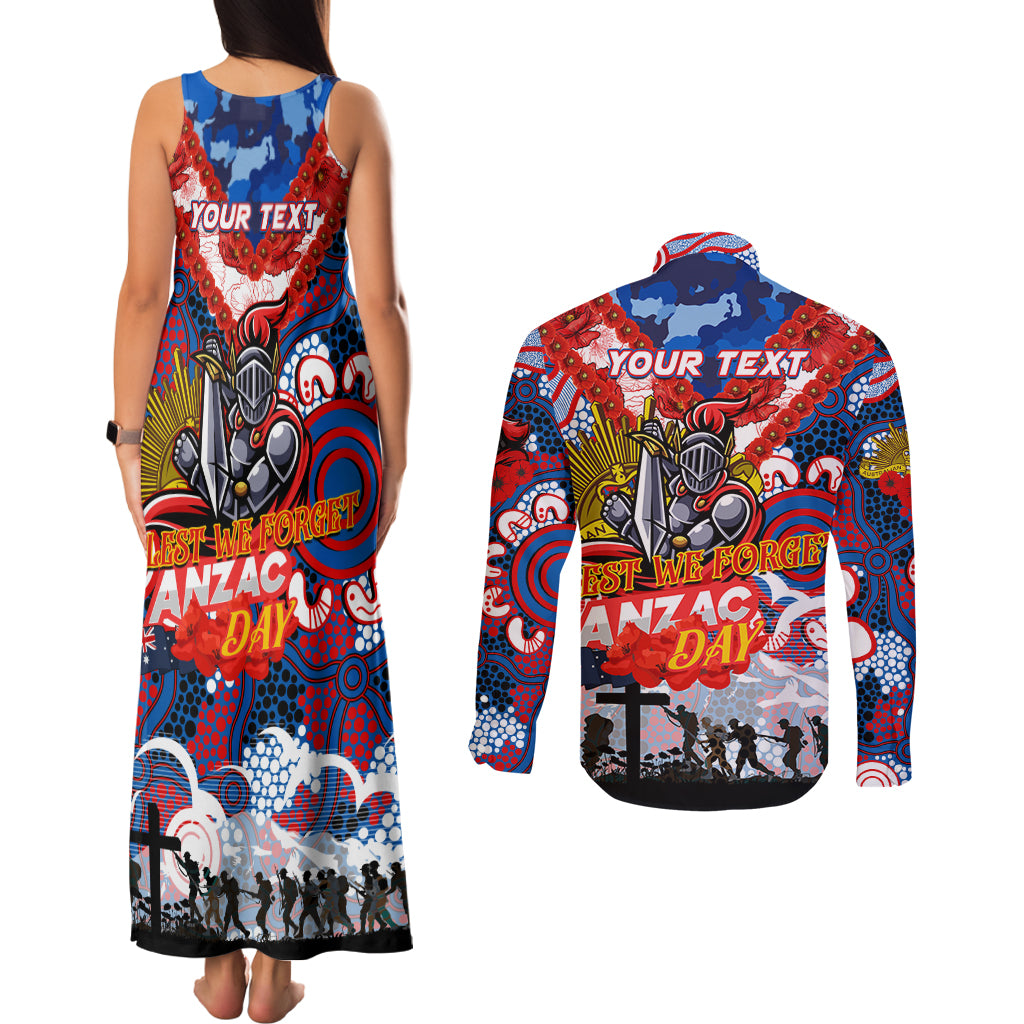 Personalised Knights ANZAC Day Couples Matching Tank Maxi Dress and Long Sleeve Button Shirt Aboriginal Rising Sun