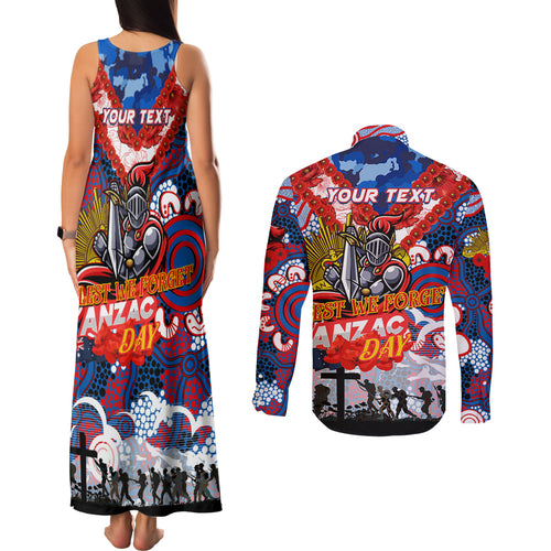 Personalised Knights ANZAC Day Couples Matching Tank Maxi Dress and Long Sleeve Button Shirt Aboriginal Rising Sun