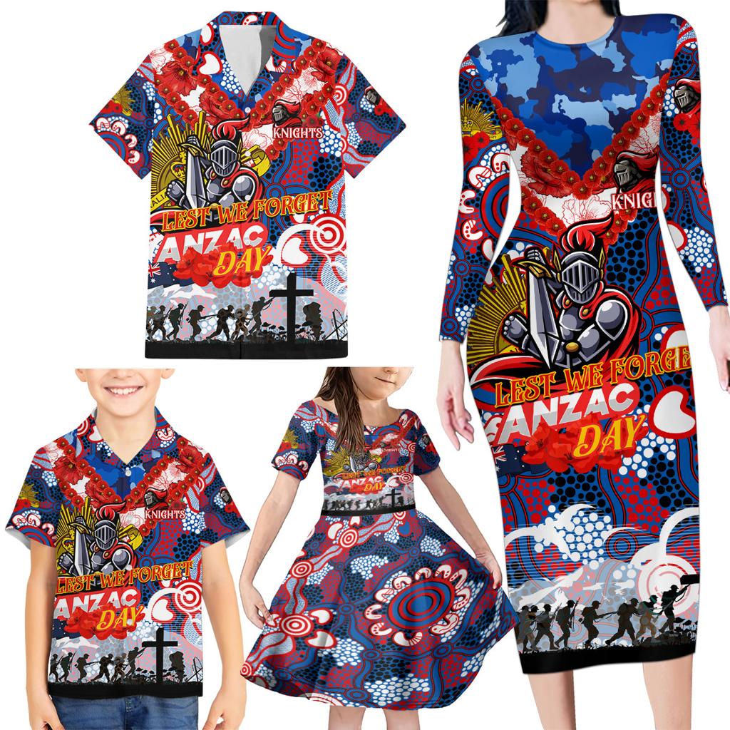 Personalised Knights ANZAC Day Family Matching Long Sleeve Bodycon Dress and Hawaiian Shirt Aboriginal Rising Sun