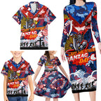 Personalised Knights ANZAC Day Family Matching Long Sleeve Bodycon Dress and Hawaiian Shirt Aboriginal Rising Sun