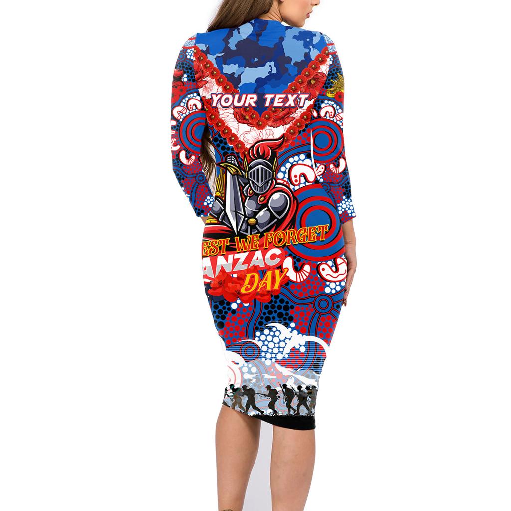 Personalised Knights ANZAC Day Family Matching Long Sleeve Bodycon Dress and Hawaiian Shirt Aboriginal Rising Sun