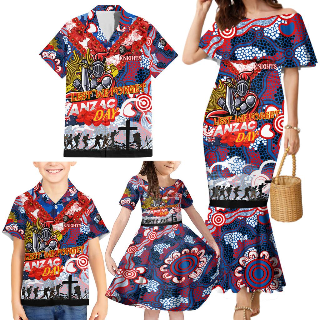 Personalised Knights ANZAC Day Family Matching Mermaid Dress and Hawaiian Shirt Aboriginal Rising Sun