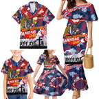 Personalised Knights ANZAC Day Family Matching Mermaid Dress and Hawaiian Shirt Aboriginal Rising Sun