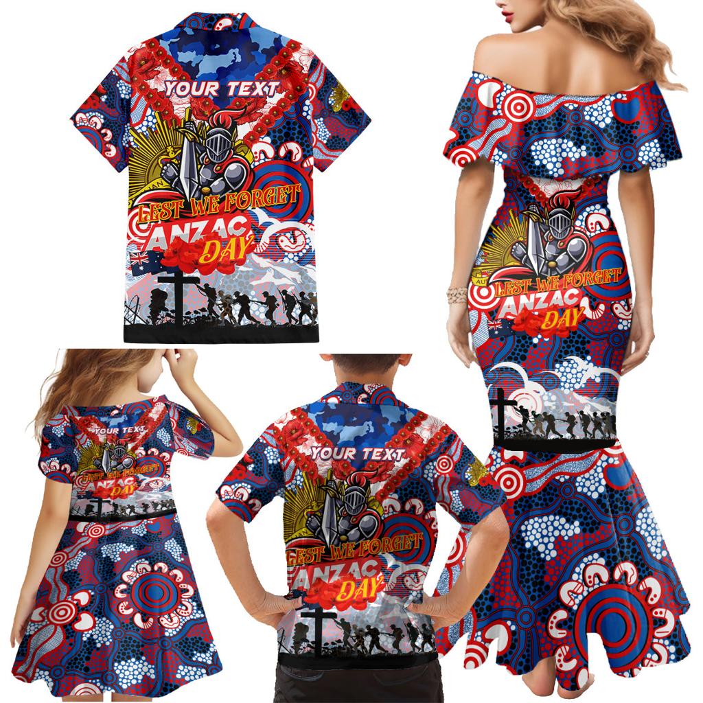 Personalised Knights ANZAC Day Family Matching Mermaid Dress and Hawaiian Shirt Aboriginal Rising Sun