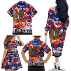 Personalised Knights ANZAC Day Family Matching Off The Shoulder Long Sleeve Dress and Hawaiian Shirt Aboriginal Rising Sun