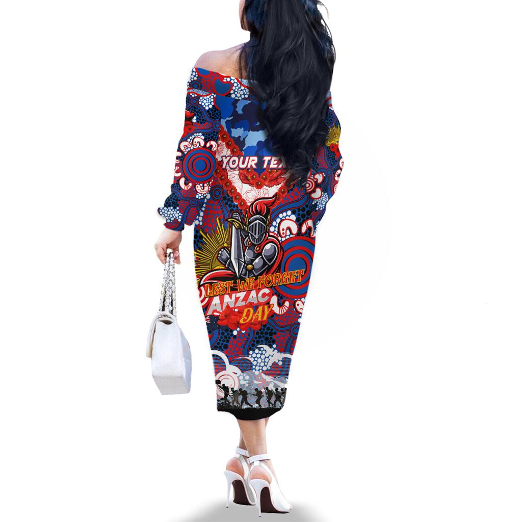 Personalised Knights ANZAC Day Family Matching Off The Shoulder Long Sleeve Dress and Hawaiian Shirt Aboriginal Rising Sun