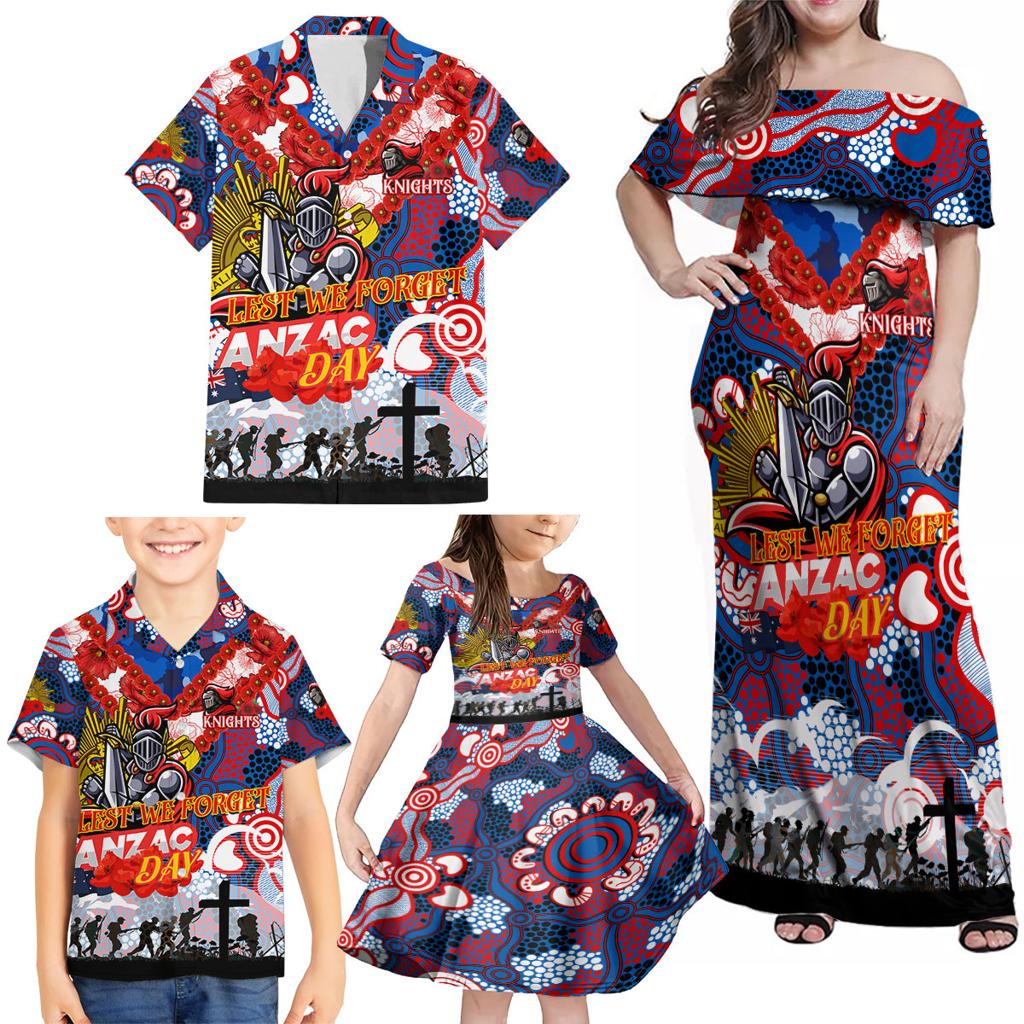 Personalised Knights ANZAC Day Family Matching Off Shoulder Maxi Dress and Hawaiian Shirt Aboriginal Rising Sun