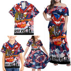 Personalised Knights ANZAC Day Family Matching Off Shoulder Maxi Dress and Hawaiian Shirt Aboriginal Rising Sun