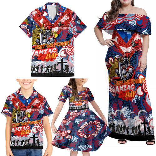 Personalised Knights ANZAC Day Family Matching Off Shoulder Maxi Dress and Hawaiian Shirt Aboriginal Rising Sun