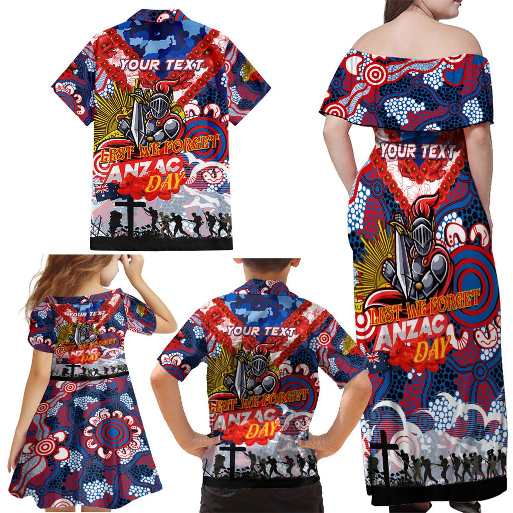 Personalised Knights ANZAC Day Family Matching Off Shoulder Maxi Dress and Hawaiian Shirt Aboriginal Rising Sun