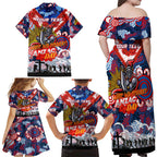 Personalised Knights ANZAC Day Family Matching Off Shoulder Maxi Dress and Hawaiian Shirt Aboriginal Rising Sun