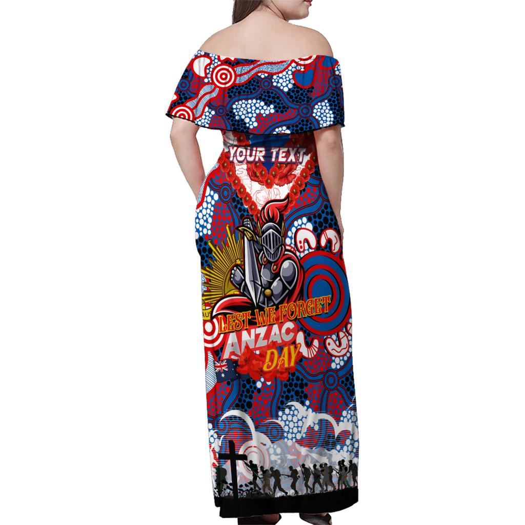 Personalised Knights ANZAC Day Family Matching Off Shoulder Maxi Dress and Hawaiian Shirt Aboriginal Rising Sun