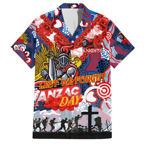Personalised Knights ANZAC Day Family Matching Off Shoulder Short Dress and Hawaiian Shirt Aboriginal Rising Sun
