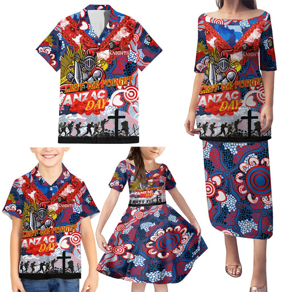 Personalised Knights ANZAC Day Family Matching Puletasi and Hawaiian Shirt Aboriginal Rising Sun