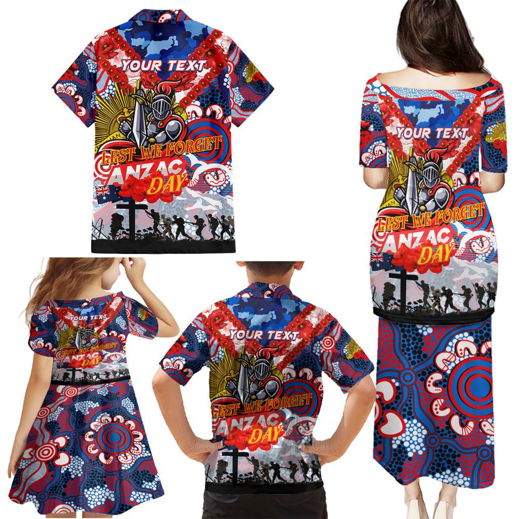 Personalised Knights ANZAC Day Family Matching Puletasi and Hawaiian Shirt Aboriginal Rising Sun