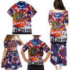 Personalised Knights ANZAC Day Family Matching Puletasi and Hawaiian Shirt Aboriginal Rising Sun
