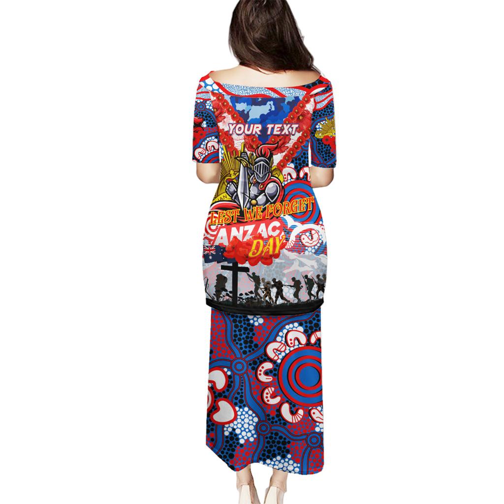 Personalised Knights ANZAC Day Family Matching Puletasi and Hawaiian Shirt Aboriginal Rising Sun