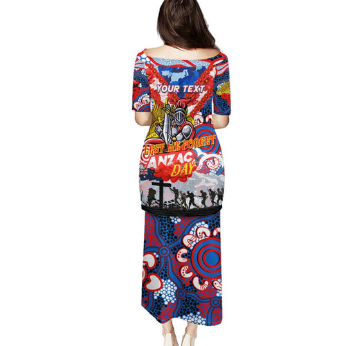 Personalised Knights ANZAC Day Family Matching Puletasi and Hawaiian Shirt Aboriginal Rising Sun