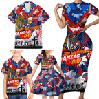Personalised Knights ANZAC Day Family Matching Short Sleeve Bodycon Dress and Hawaiian Shirt Aboriginal Rising Sun