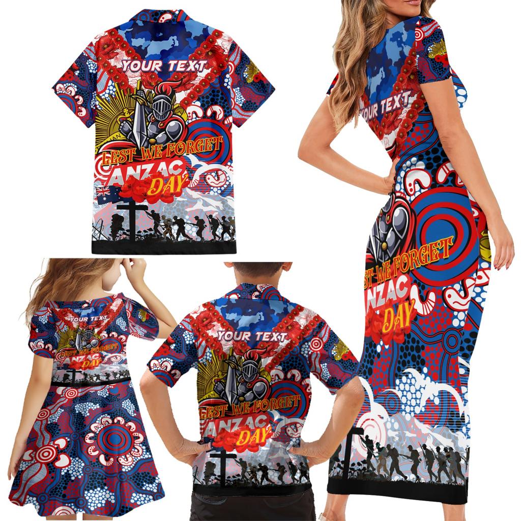 Personalised Knights ANZAC Day Family Matching Short Sleeve Bodycon Dress and Hawaiian Shirt Aboriginal Rising Sun