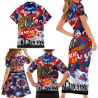 Personalised Knights ANZAC Day Family Matching Short Sleeve Bodycon Dress and Hawaiian Shirt Aboriginal Rising Sun