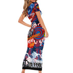 Personalised Knights ANZAC Day Family Matching Short Sleeve Bodycon Dress and Hawaiian Shirt Aboriginal Rising Sun