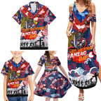 Personalised Knights ANZAC Day Family Matching Summer Maxi Dress and Hawaiian Shirt Aboriginal Rising Sun