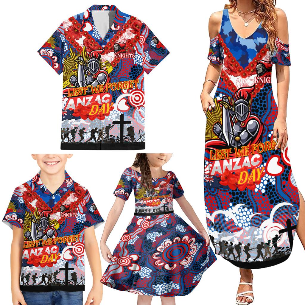 Personalised Knights ANZAC Day Family Matching Summer Maxi Dress and Hawaiian Shirt Aboriginal Rising Sun