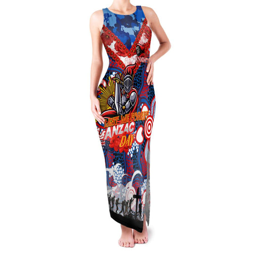 Personalised Knights ANZAC Day Family Matching Tank Maxi Dress and Hawaiian Shirt Aboriginal Rising Sun