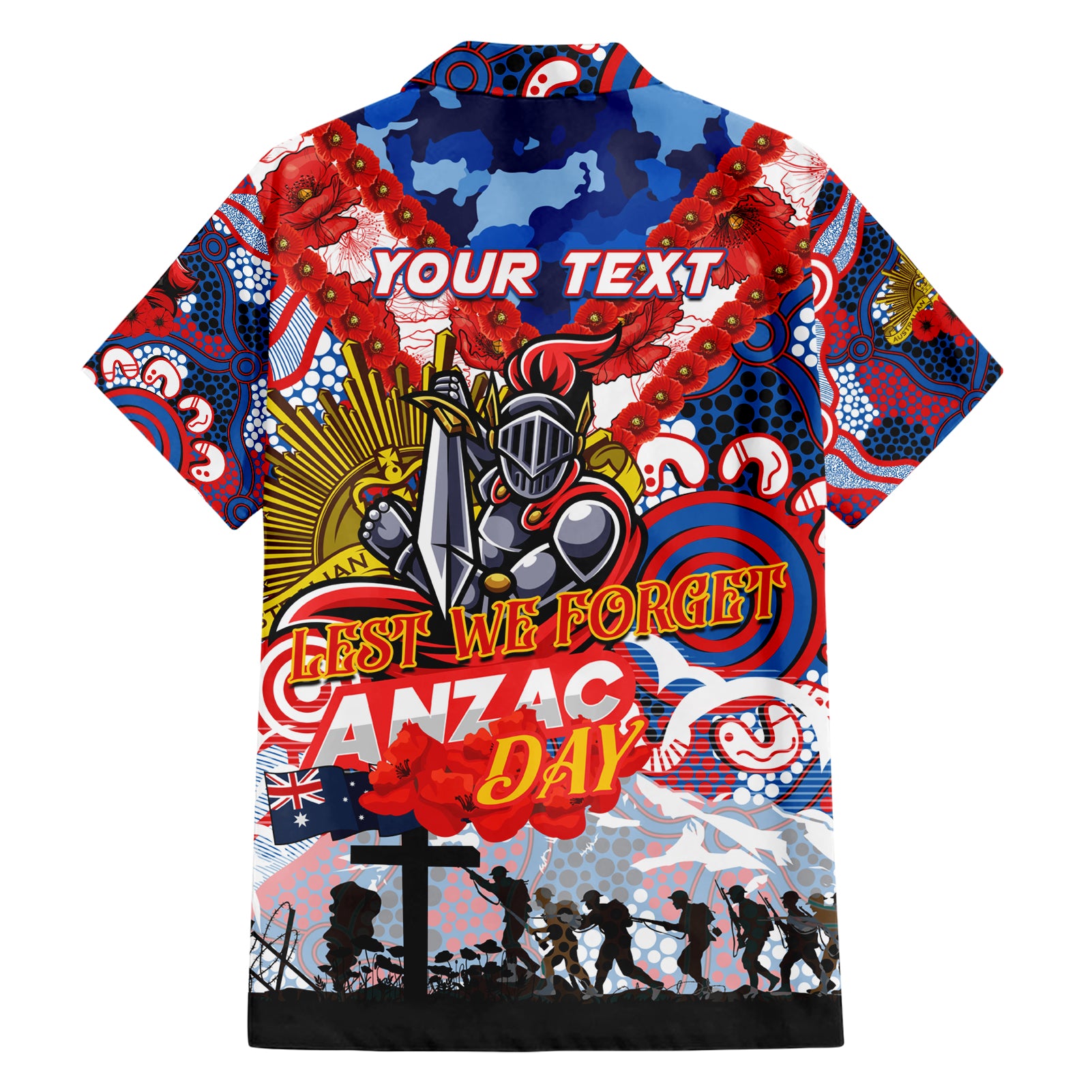 Personalised Knights ANZAC Day Hawaiian Shirt Aboriginal Rising Sun