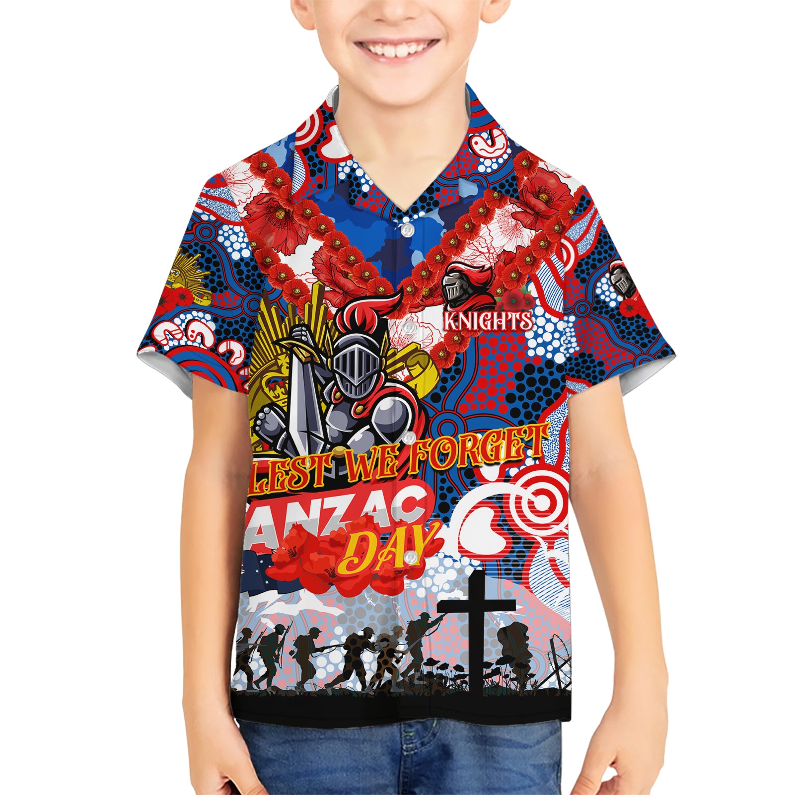 Personalised Knights ANZAC Day Hawaiian Shirt Aboriginal Rising Sun