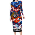 Personalised Knights ANZAC Day Long Sleeve Bodycon Dress Aboriginal Rising Sun
