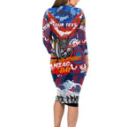 Personalised Knights ANZAC Day Long Sleeve Bodycon Dress Aboriginal Rising Sun