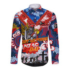Personalised Knights ANZAC Day Long Sleeve Button Shirt Aboriginal Rising Sun