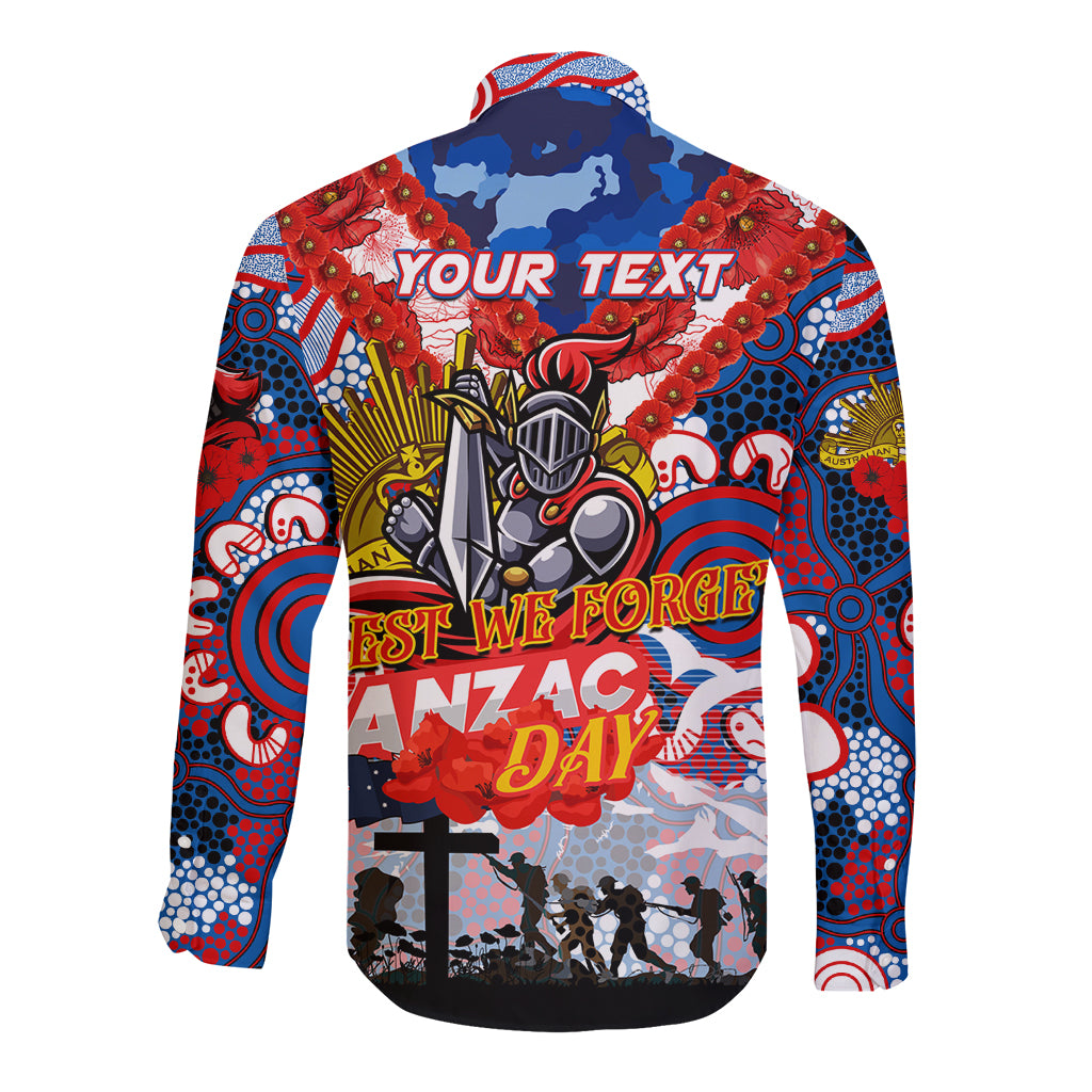 Personalised Knights ANZAC Day Long Sleeve Button Shirt Aboriginal Rising Sun