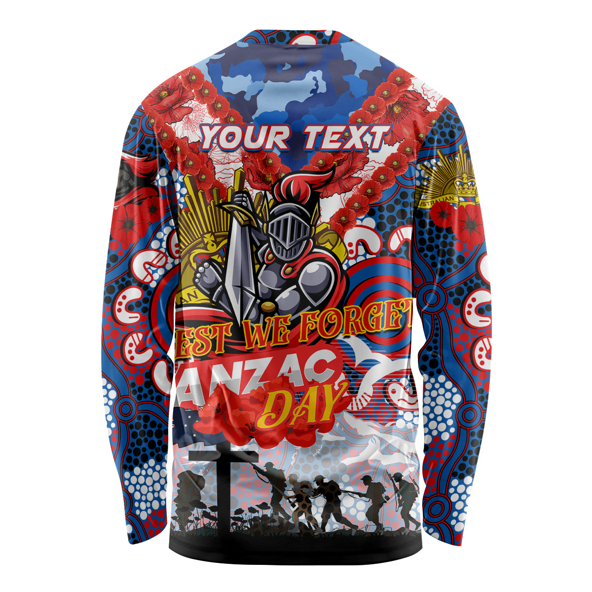 Personalised Knights ANZAC Day Long Sleeve Shirt Aboriginal Rising Sun