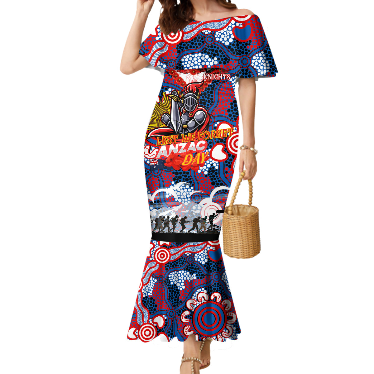 Personalised Knights ANZAC Day Mermaid Dress Aboriginal Rising Sun