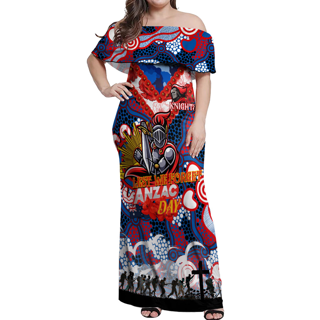 Personalised Knights ANZAC Day Off Shoulder Maxi Dress Aboriginal Rising Sun