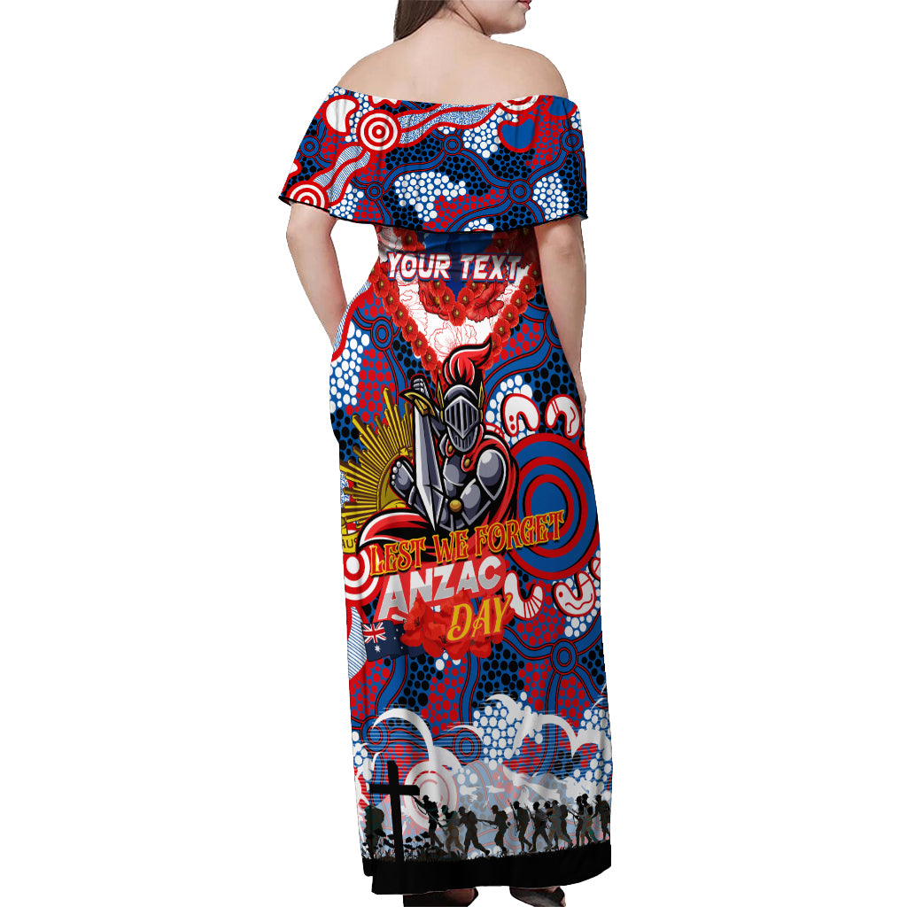 Personalised Knights ANZAC Day Off Shoulder Maxi Dress Aboriginal Rising Sun