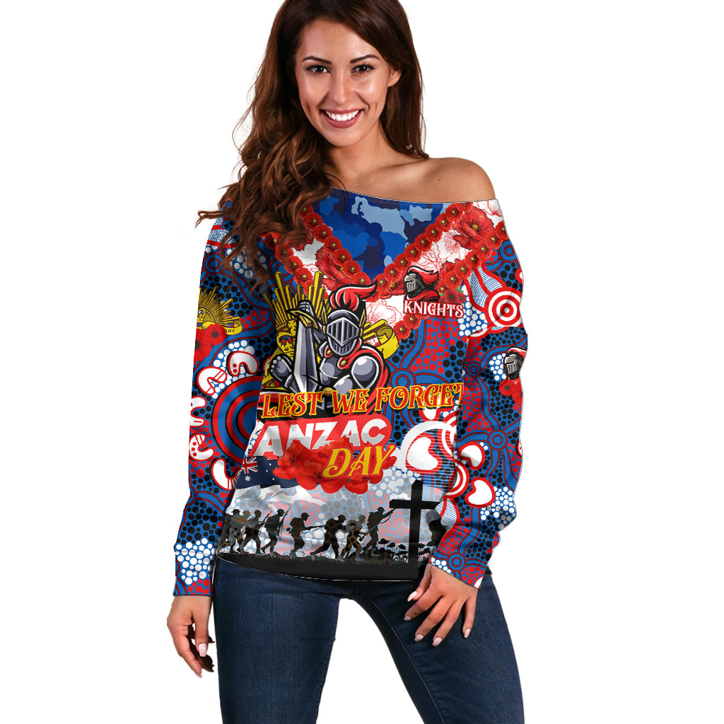 Personalised Knights ANZAC Day Off Shoulder Sweater Aboriginal Rising Sun