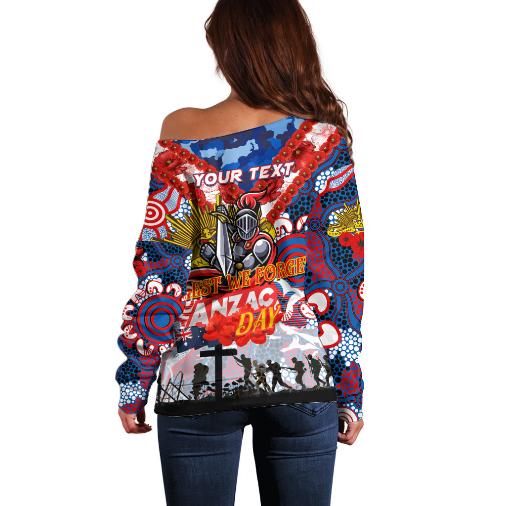 Personalised Knights ANZAC Day Off Shoulder Sweater Aboriginal Rising Sun