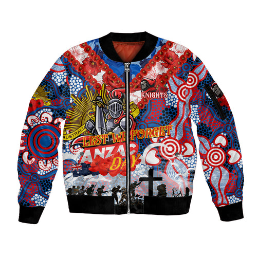 Personalised Knights ANZAC Day Sleeve Zip Bomber Jacket Aboriginal Rising Sun