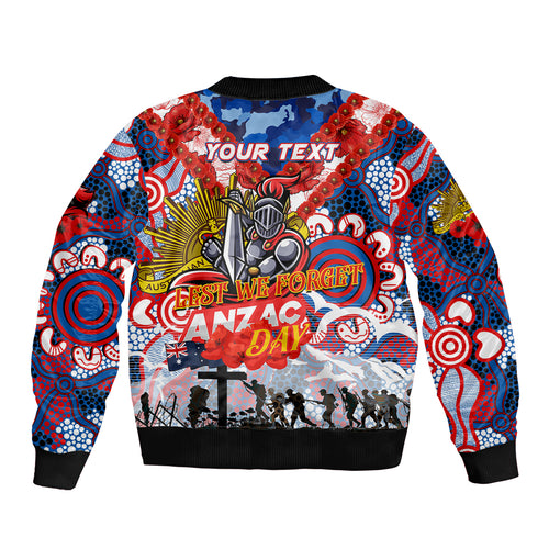 Personalised Knights ANZAC Day Sleeve Zip Bomber Jacket Aboriginal Rising Sun