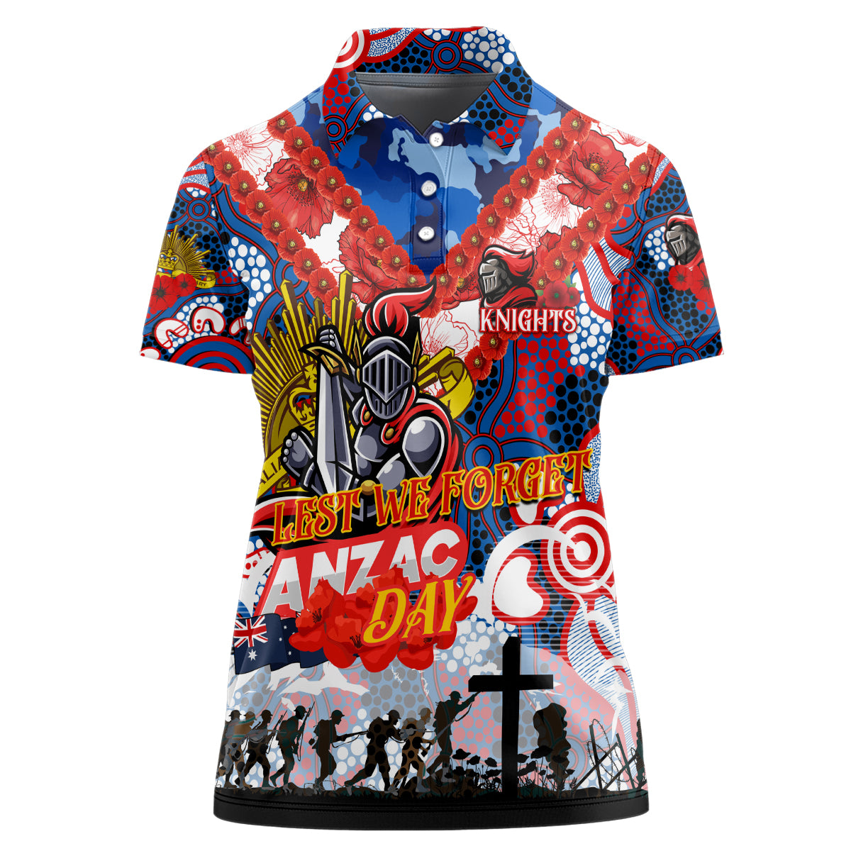 Personalised Knights ANZAC Day Women Polo Shirt Aboriginal Rising Sun