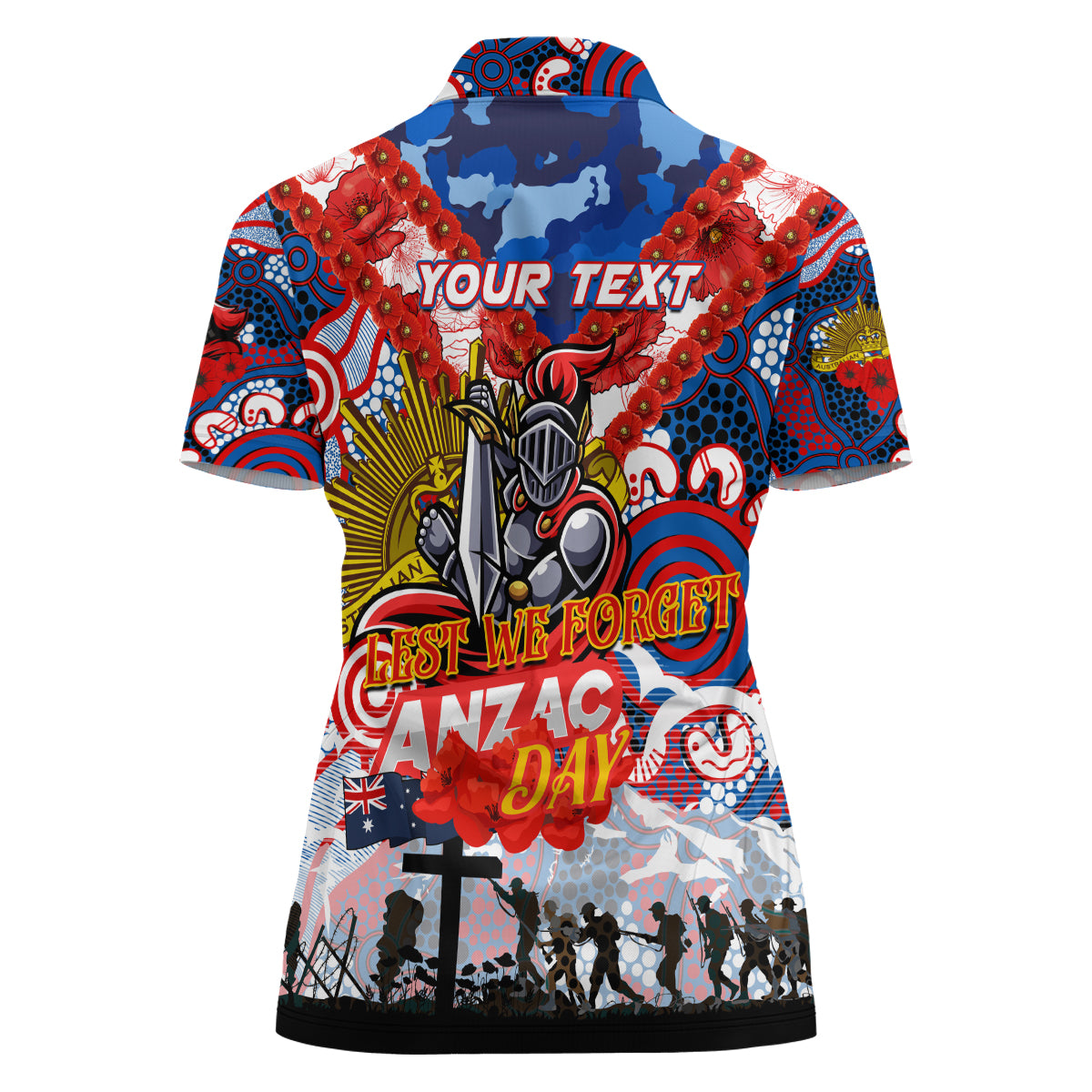 Personalised Knights ANZAC Day Women Polo Shirt Aboriginal Rising Sun