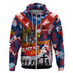 Personalised Knights ANZAC Day Zip Hoodie Aboriginal Rising Sun